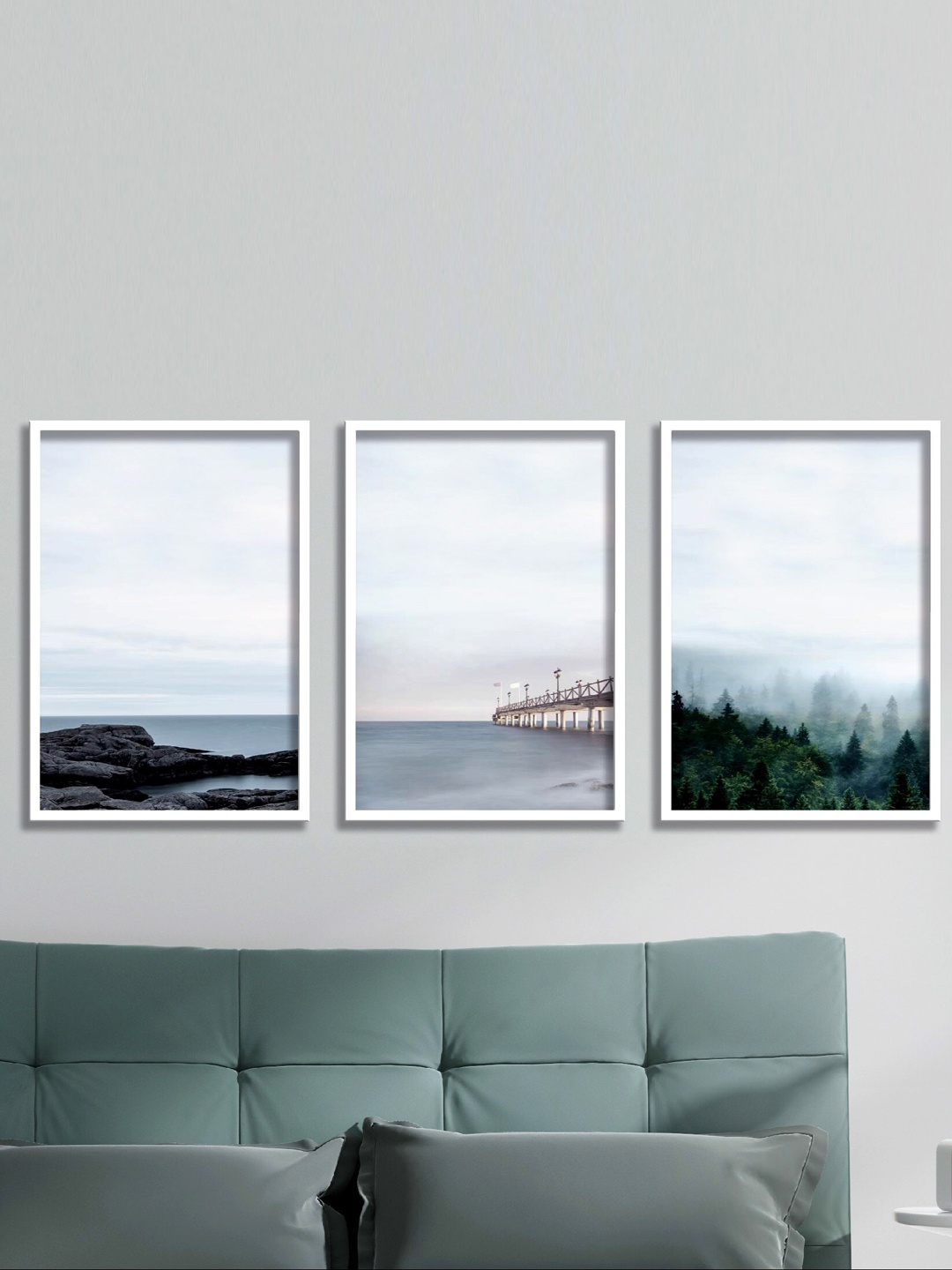 

SAF Blue & Green 3 Pieces Water Bridge Printed High Definition Waterproof Wall Art