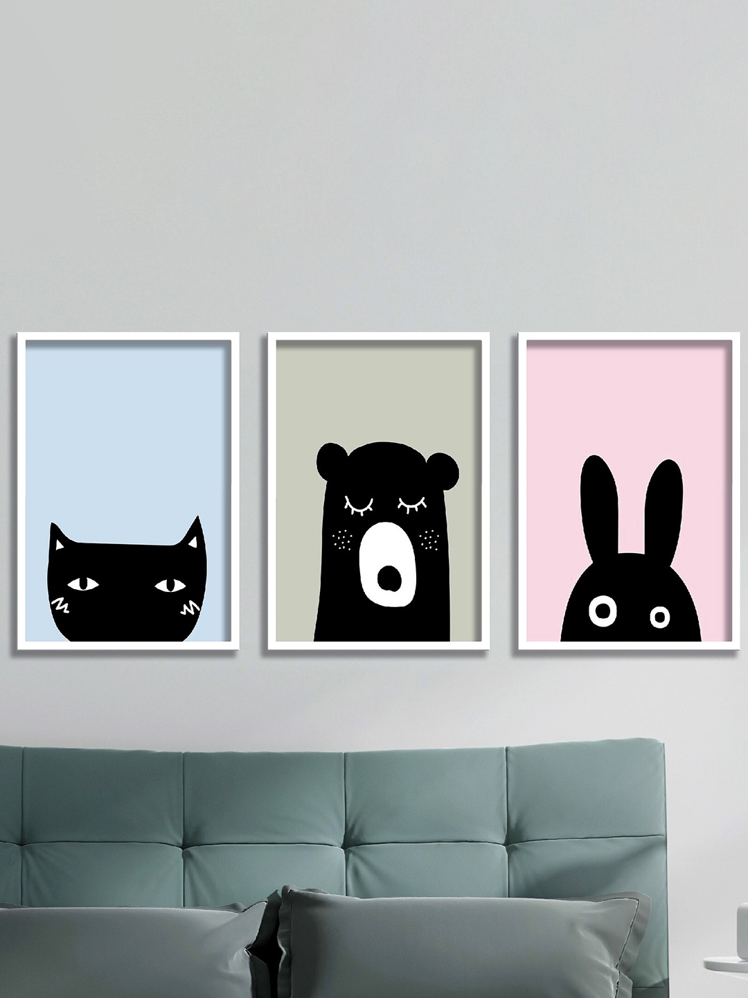 

SAF White & Black 3 Pieces Animals Painted Framed Wall Art