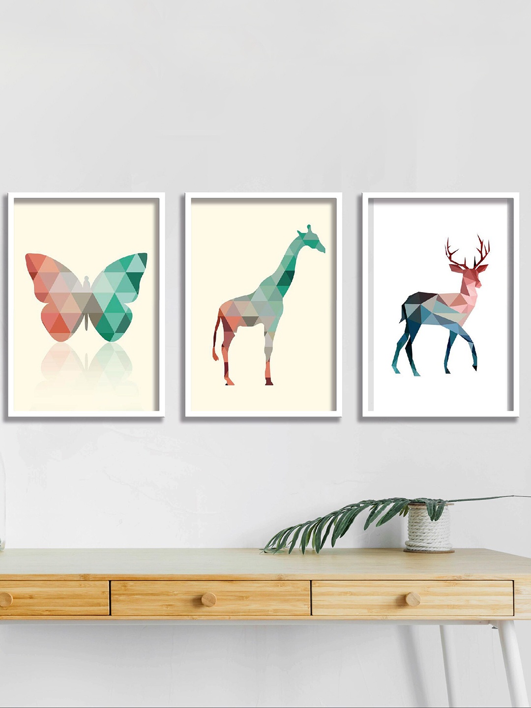 

SAF White & Green 3 Pieces Wild Animal Painted Framed Wall Art
