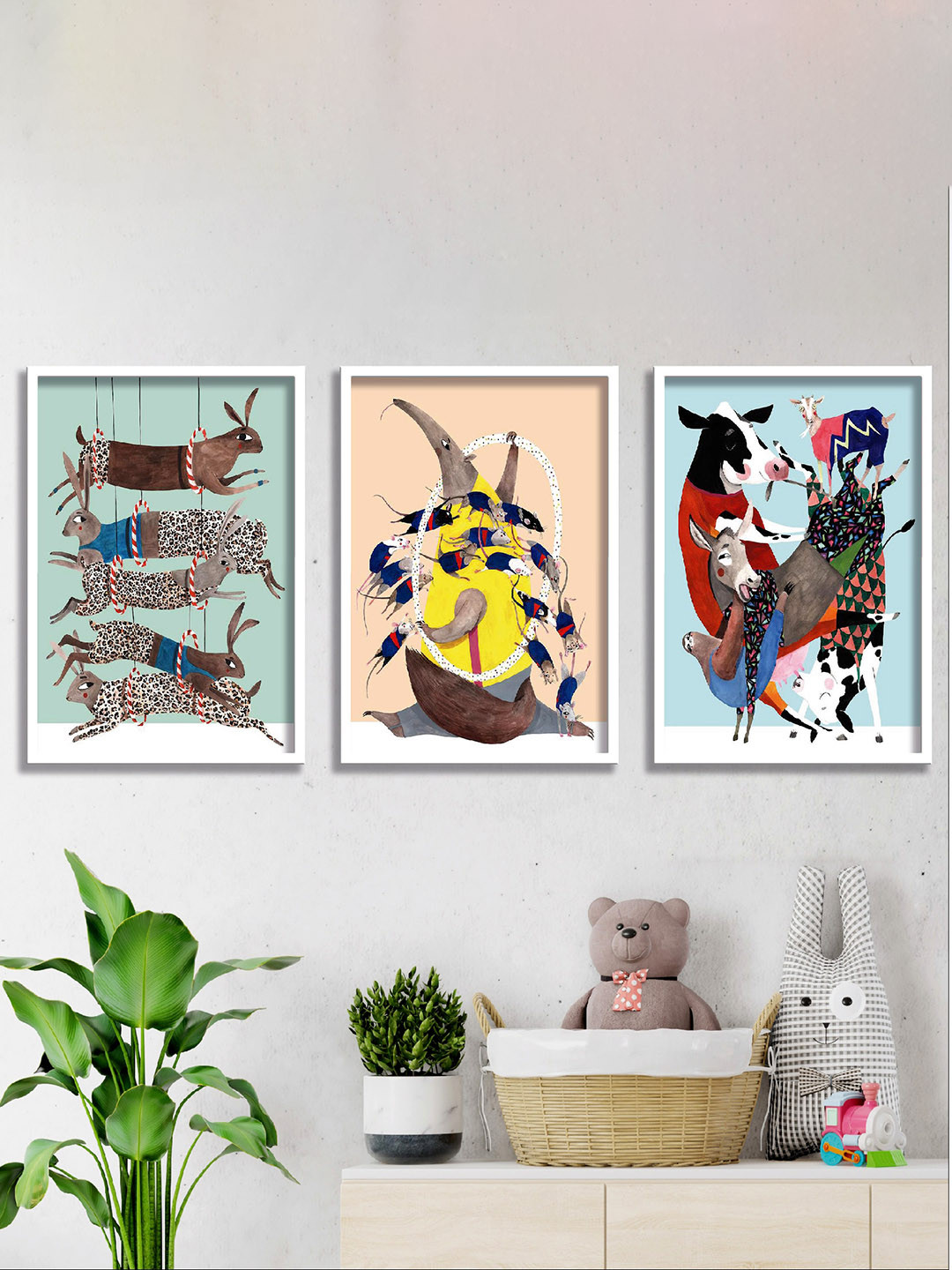 

SAF Peach colored & Blue 3 Pieces Guitar Printed High Definition Waterproof Wall Art
