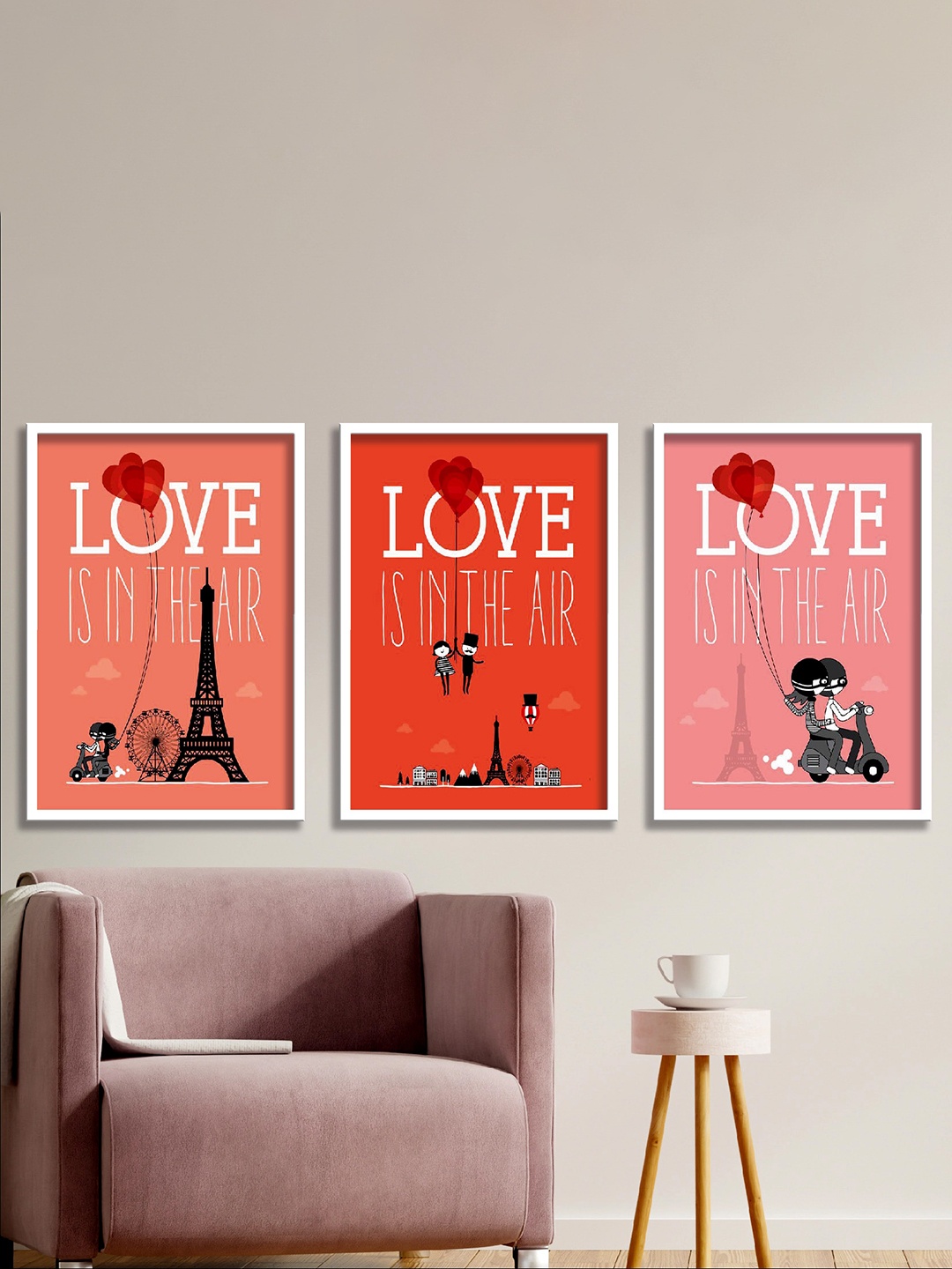 

SAF Red & Pink 3 Pieces Love Theme Printed High Definition Waterproof Wall Art