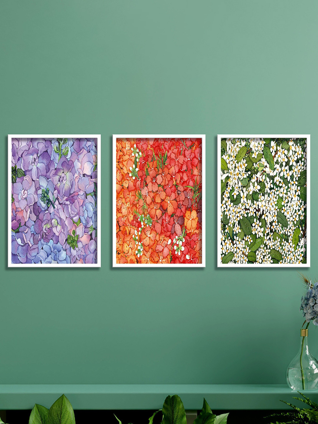 

SAF Yellow & White 3 Pieces Flower Printed High Definition Waterproof Wall Art, Violet