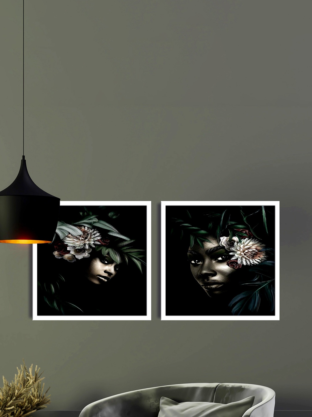 

SAF Black & Green 3 Pieces Woman Printed High Definition Waterproof Wall Art