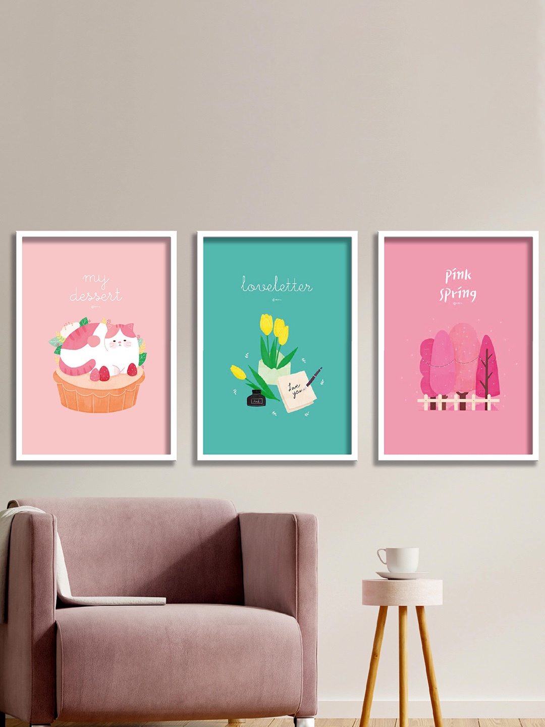 

SAF Green & Pink 3 Pieces Spring Printed High Definition Waterproof Wall Art