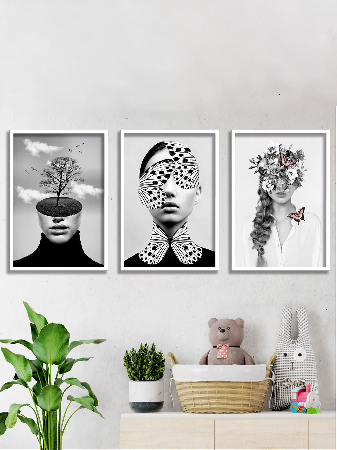 

SAFBlack & White 3 Pieces Abstract Printed High Definition Waterproof Wall Art, Black