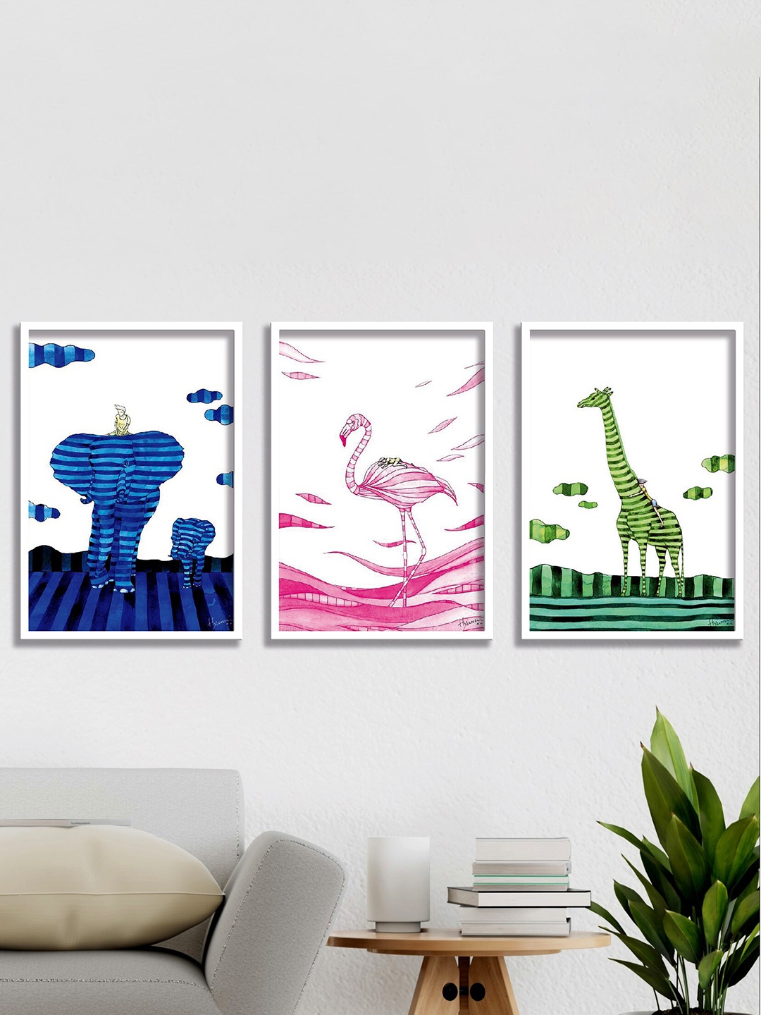 

SAF Yellow & White 3 Pieces Guitar Printed High Definition Waterproof Wall Art, Blue