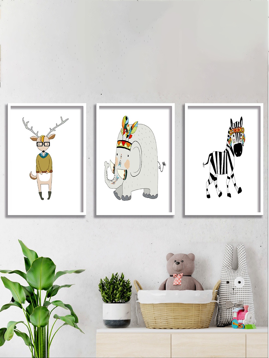 

SAF Off-White & Brown 3 Pieces Animals Printed High Definition Waterproof Wall Art