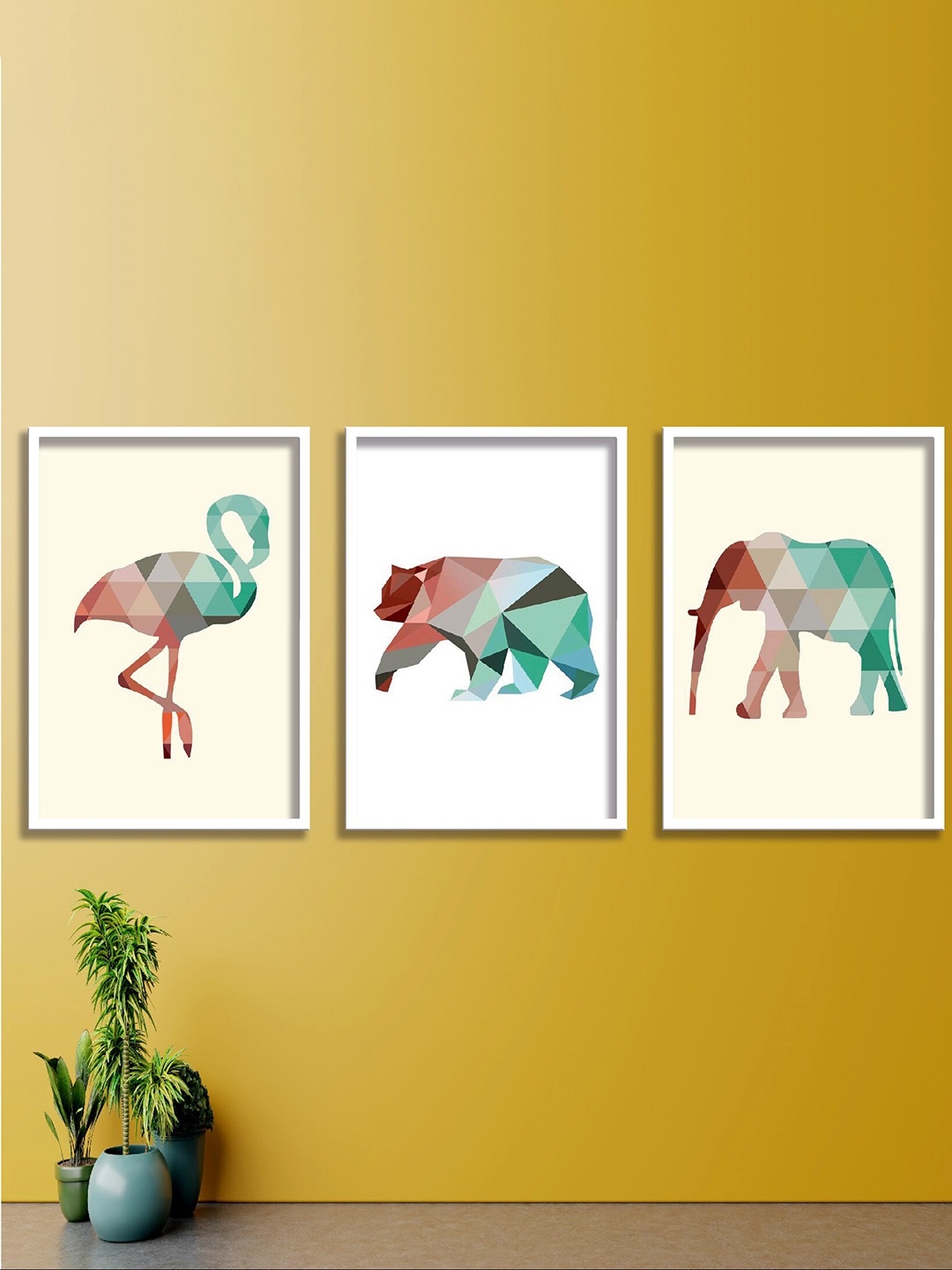 

SAF Red & Green 3 Pieces Animals Printed High Definition Waterproof Wall Art