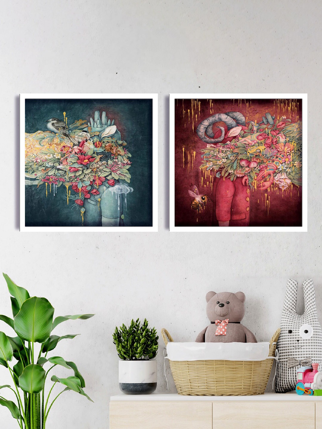 

SAF Red & Blue 2 Pieces Abstract Printed High Definition Waterproof Wall Art