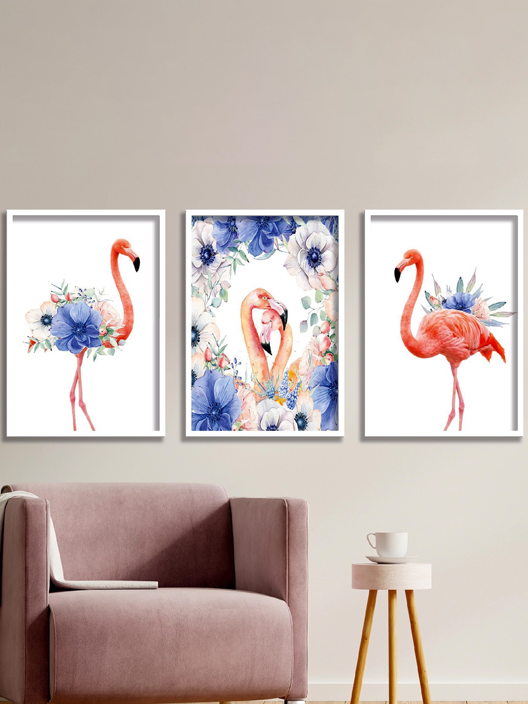 

SAF Yellow & White 3 Pieces Flamingo Printed High Definition Waterproof Wall Art, Blue
