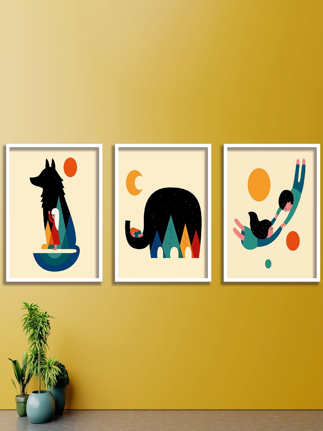 

SAF Black & Orange 3 Pieces Animals Printed High Definition Waterproof Wall Art