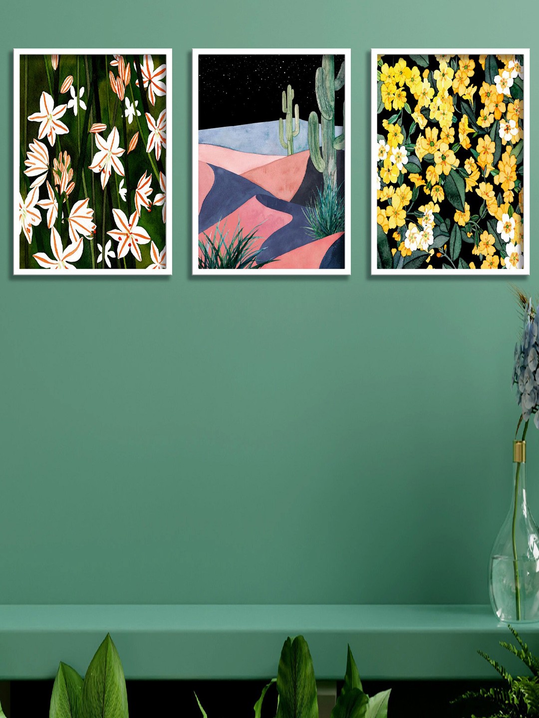 

SAF Yellow & Green 3 Pieces Flower Printed High Definition Waterproof Wall Art