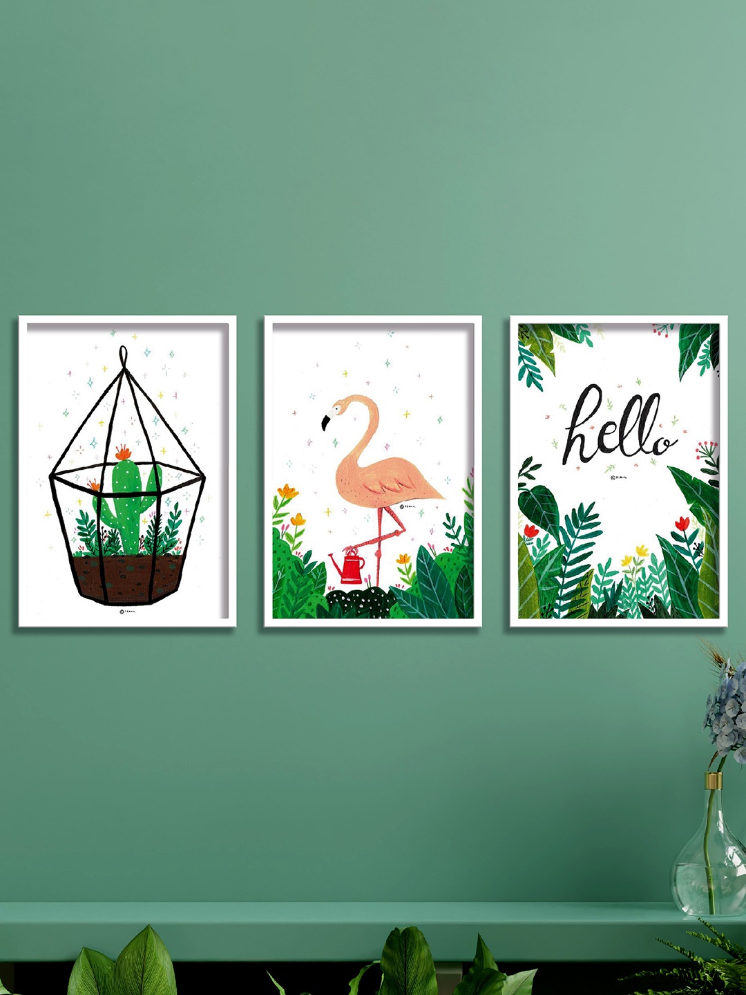 

SAF Green & White 3 Pieces Guitar Printed High Definition Waterproof Wall Art