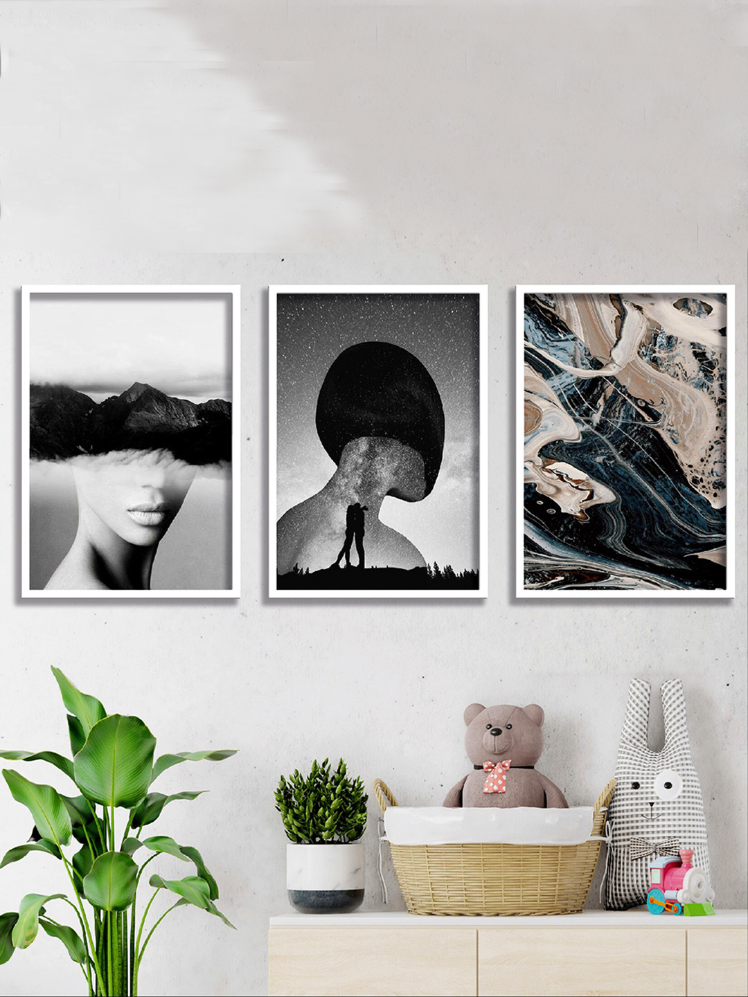 

SAF Grey & Brown 3 Pieces Abstract Printed High Definition Waterproof Wall Art