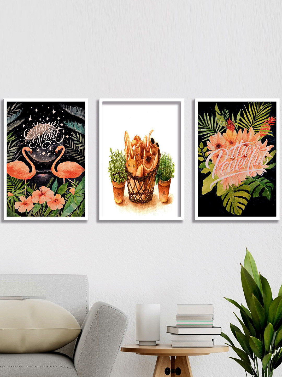 

SAF Green & Peach 3 Pieces Flamingo Printed High Definition Waterproof Wall Art