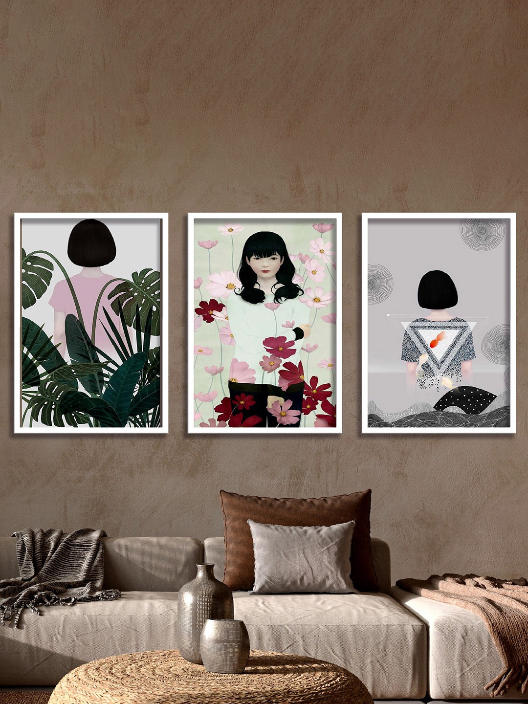 

SAF Green & Grey 3 Pieces Woman Printed High Definition Waterproof Wall Art