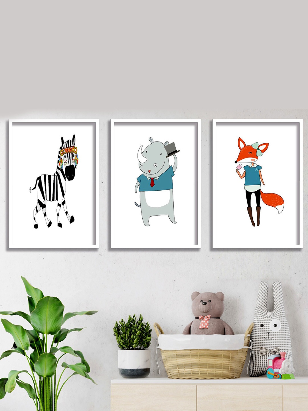 

SAF Teal Green & Black 3 Pieces Animals Printed High Definition Waterproof Wall Art