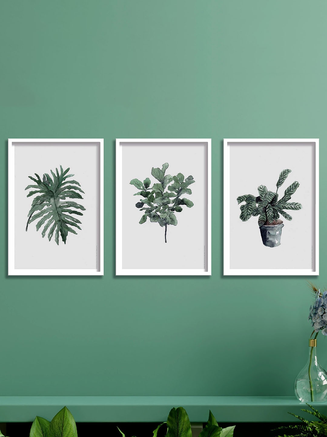 

SAF Green & Off-White 3-Pieces Tropical Leaves Printed High Definition Framed Wall Art
