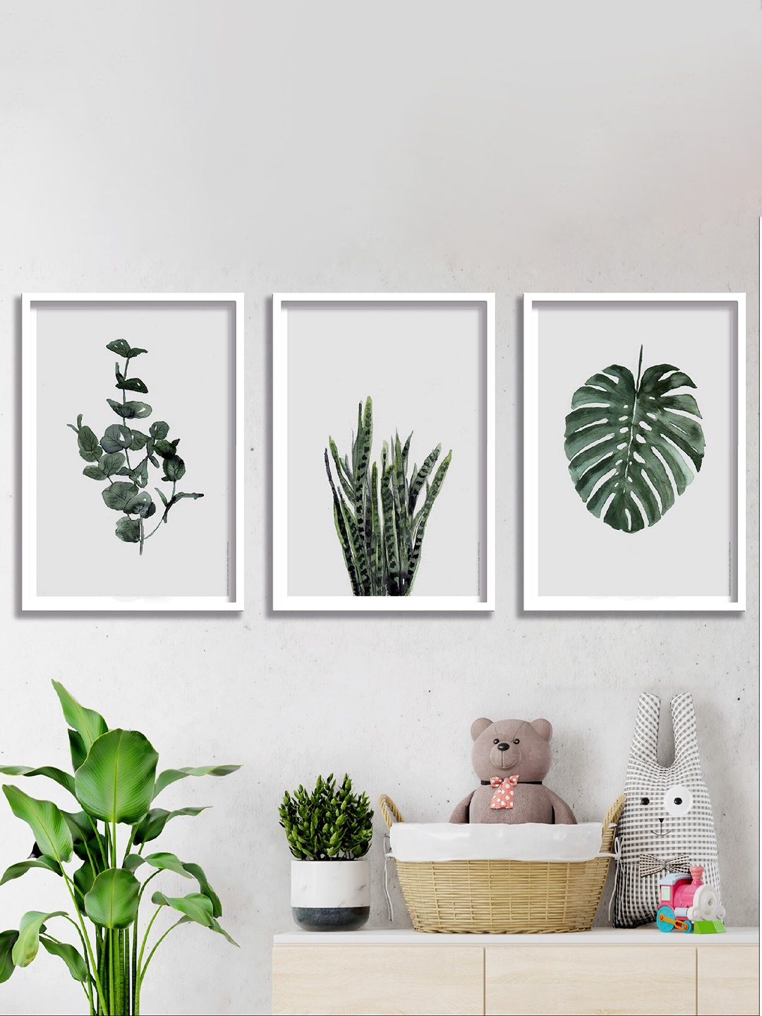 

SAF Green & Off-White 3-Pieces Tropical Leaves Printed High Definition Framed Wall Art