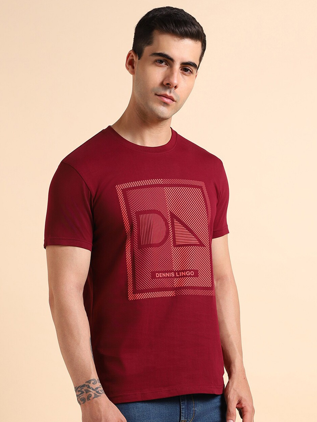 

Dennis Lingo Graphic Printed Cotton Slim Fit T-shirt, Maroon