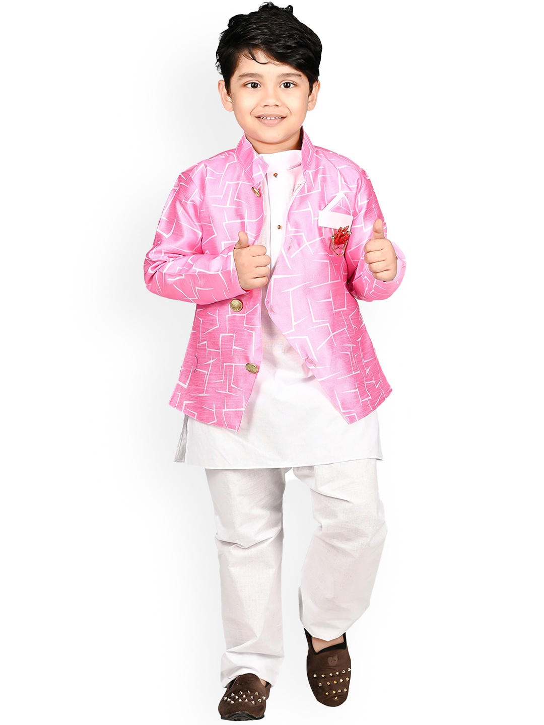 

BAESD Boys Kurta With Pyjamas And Printed Waistcoat, Pink