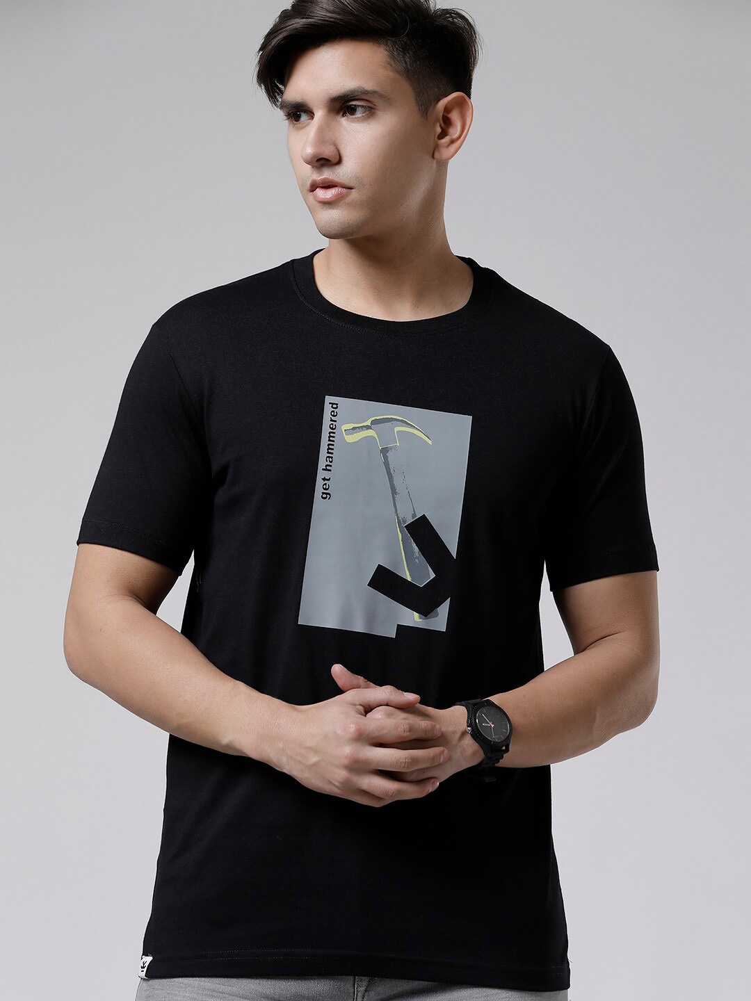 

WROGN Graphic Printed Cotton Slim Fit T-shirt, Black