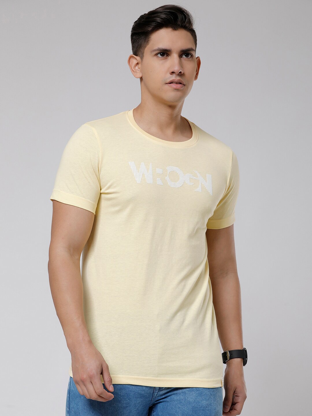 

WROGN Typography Printed Cotton T-shirt, Yellow