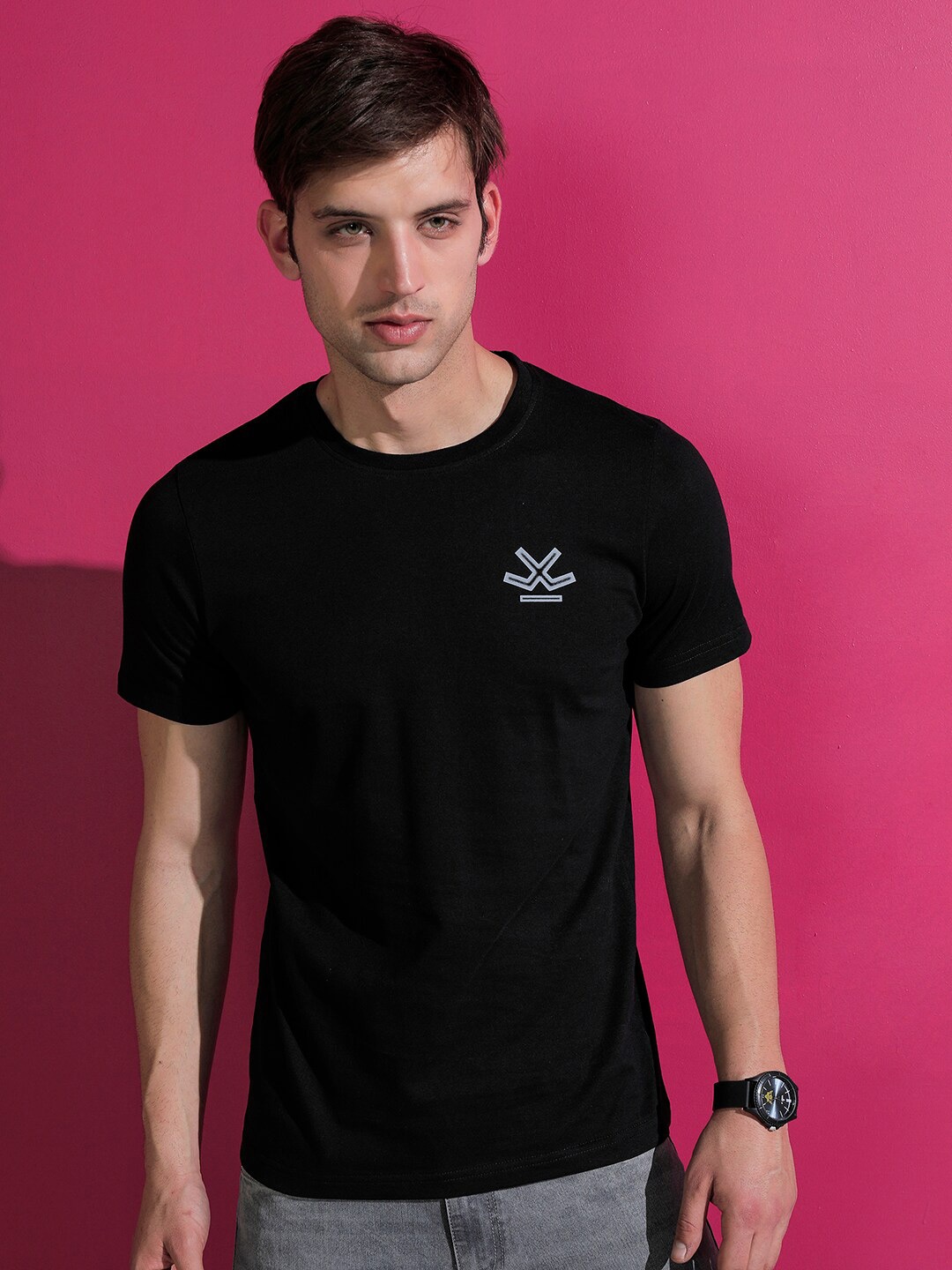 

WROGN Slim Fit Casual Cotton T-shirt, Black