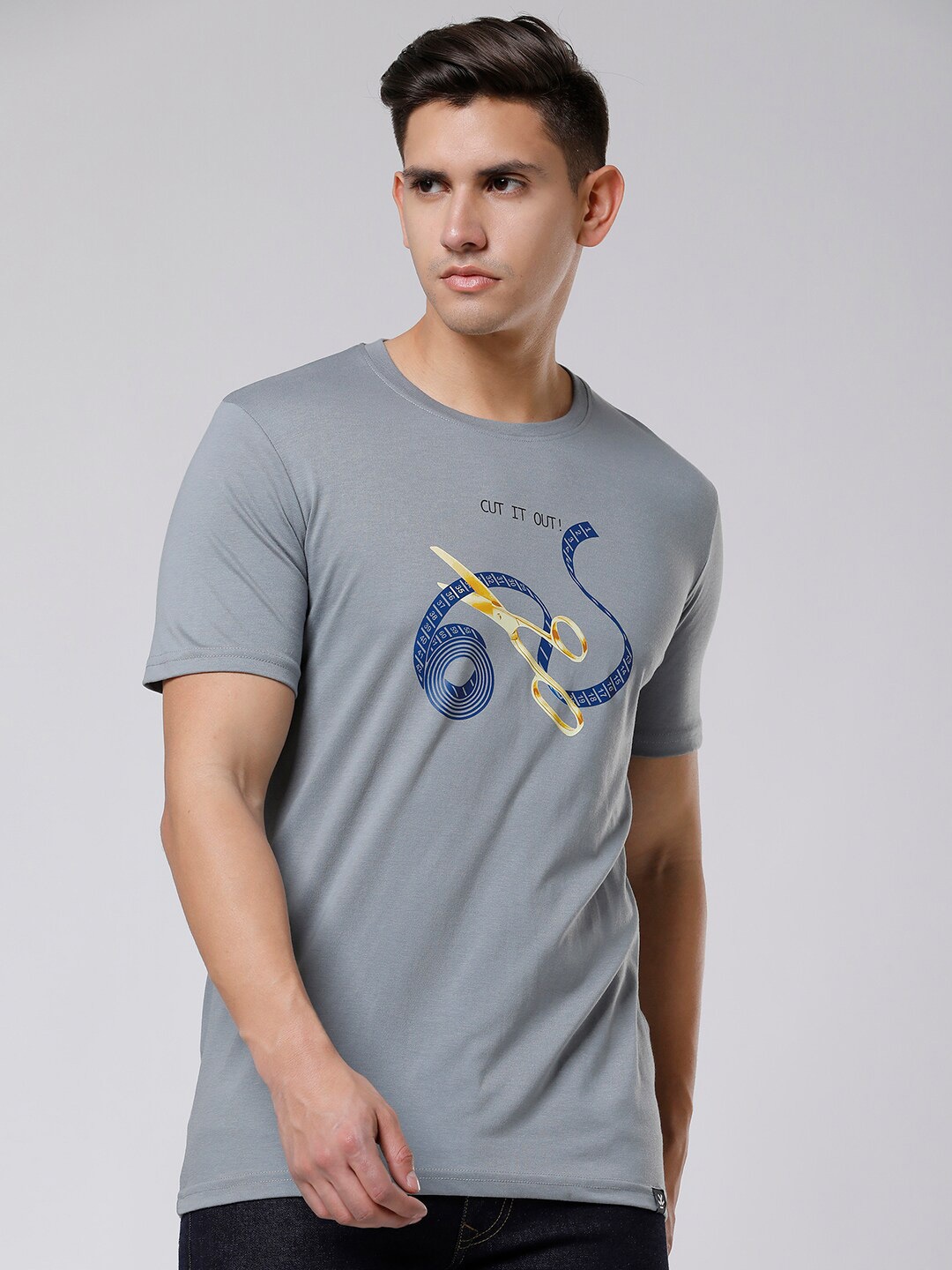 

WROGN Graphic Printed Cotton Slim Fit T-shirt, Grey