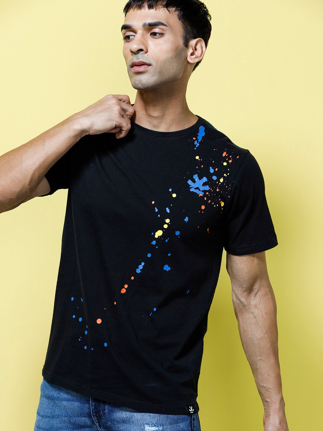 

WROGN Abstract Printed Cotton Slim Fit T-shirt, Black