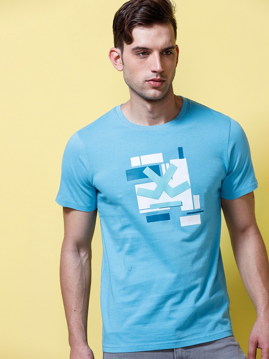 

WROGN Typography Printed Cotton Slim Fit T-shirt, Blue