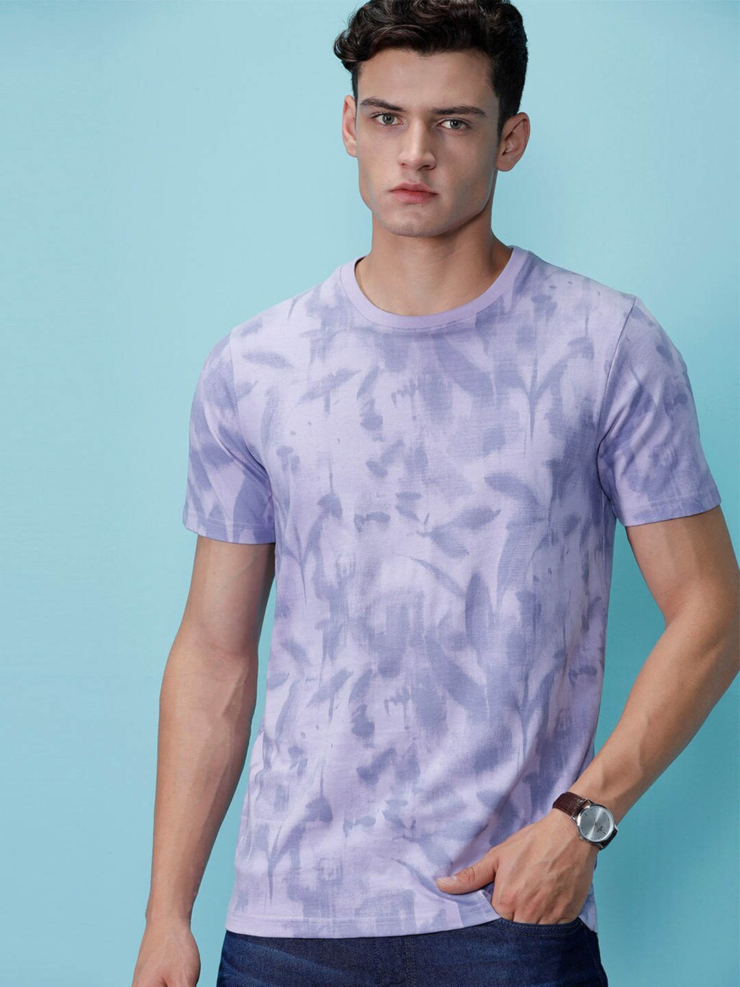 

WROGN Abstract Printed Slim Fit T-shirt, Purple