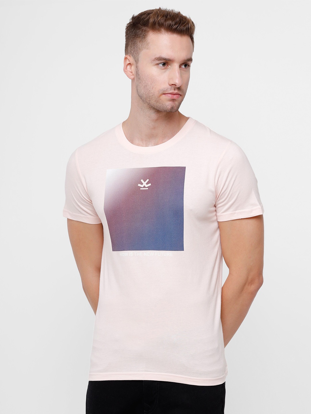 WROGN Typography Printed Cotton Slim Fit T-shirt, Pink
