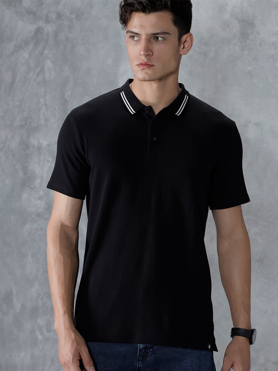 

WROGN Men Polo Collar Cotton Slim Fit T-shirt, Black