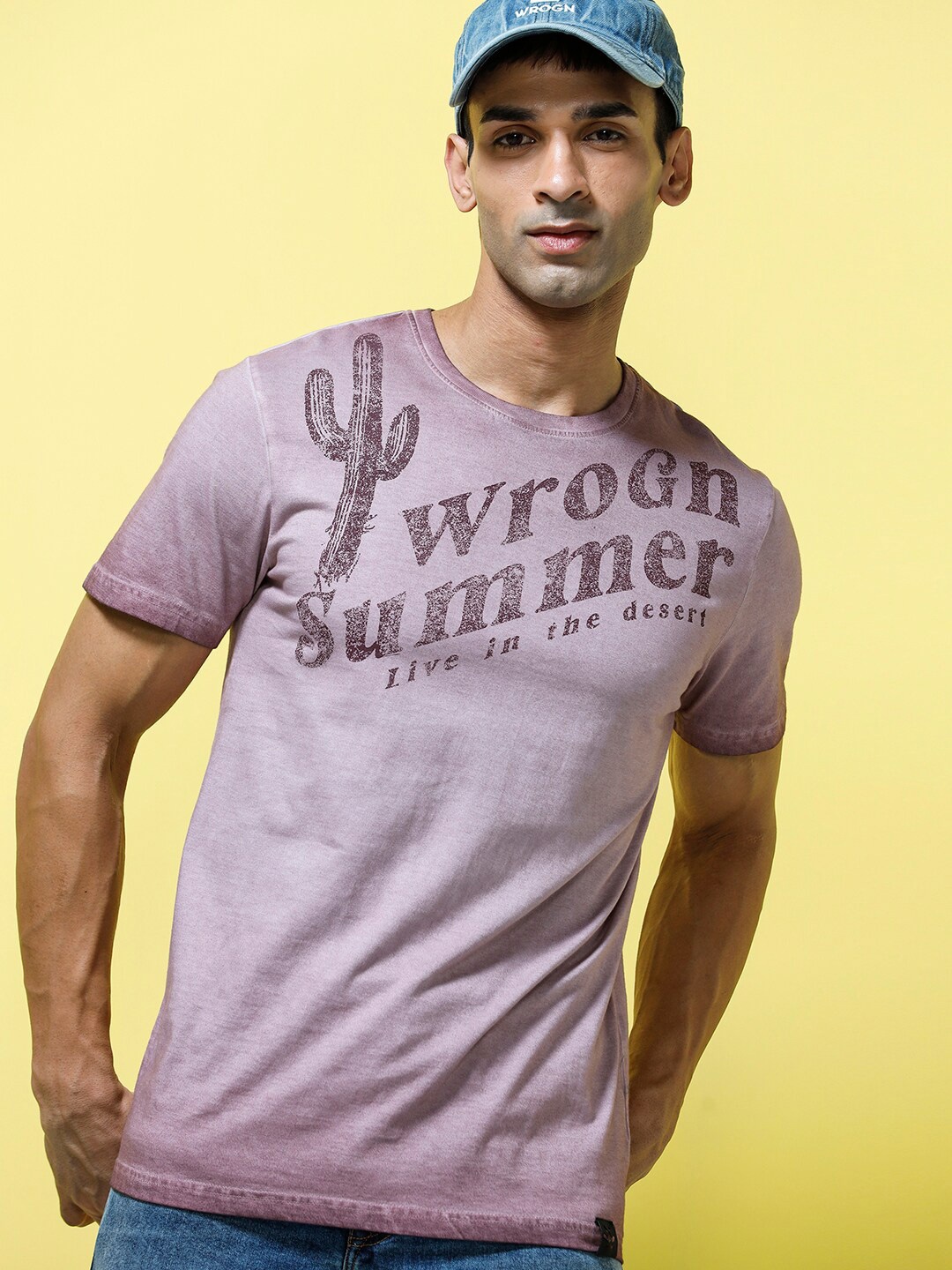 

WROGN Typography Printed Cotton Slim Fit T-shirt, Pink