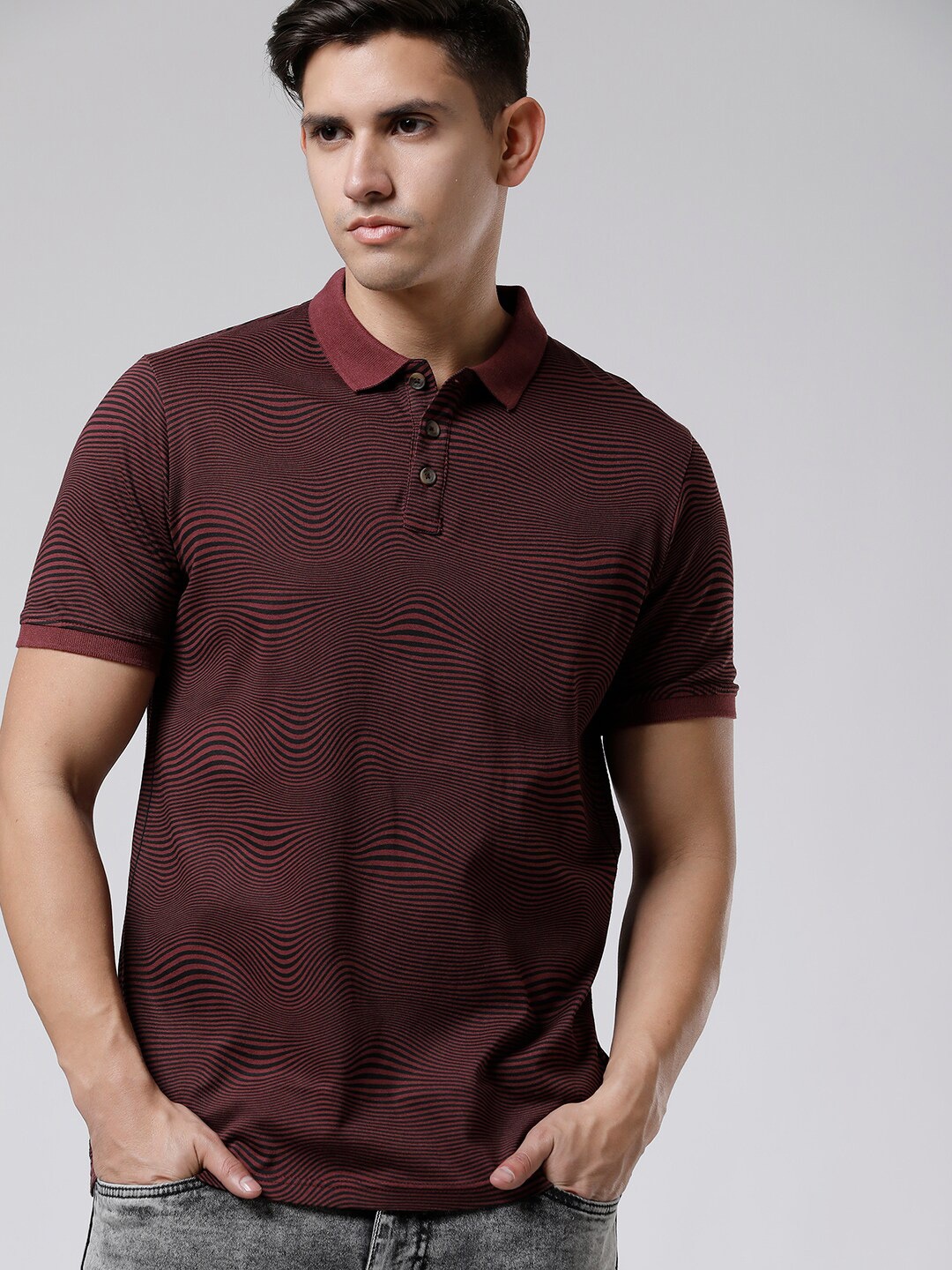 

WROGN Polo Collar Cotton Slim Fit T-shirt, Maroon