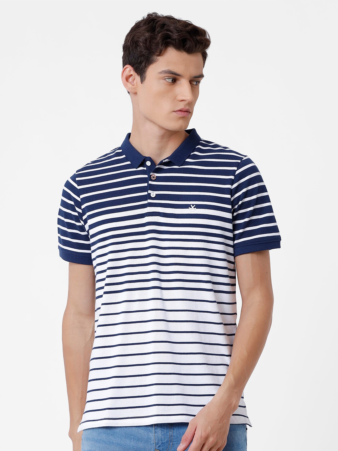

WROGN Striped Polo Collar Cotton Slim Fit T-shirt, Navy blue