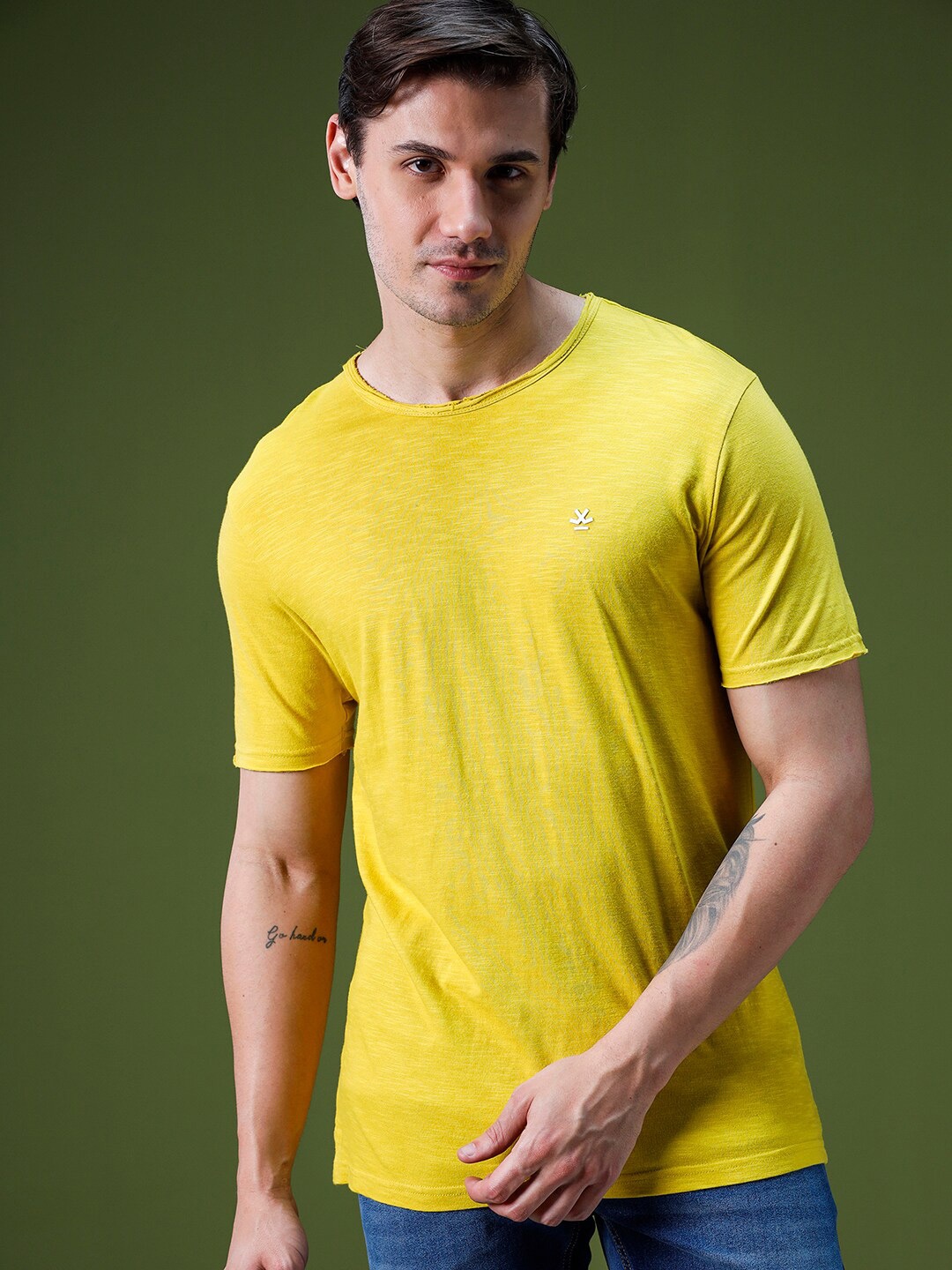 

WROGN Cotton Slim Fit T-shirt, Yellow