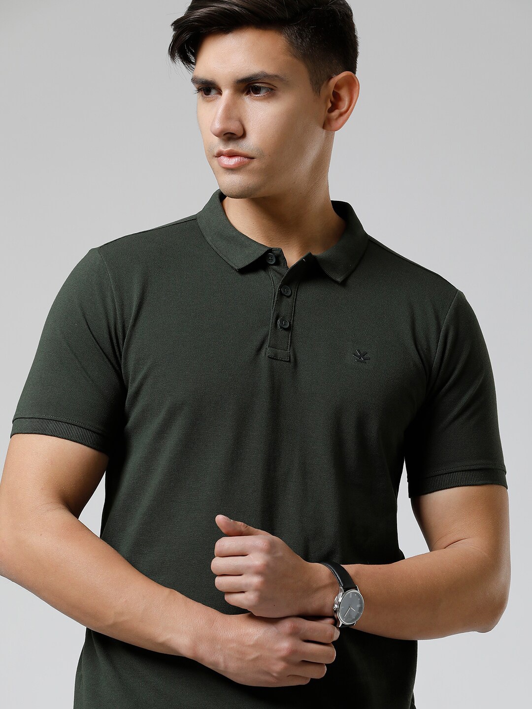 

WROGN Polo Collar Slim Fit Cotton T-shirt, Olive