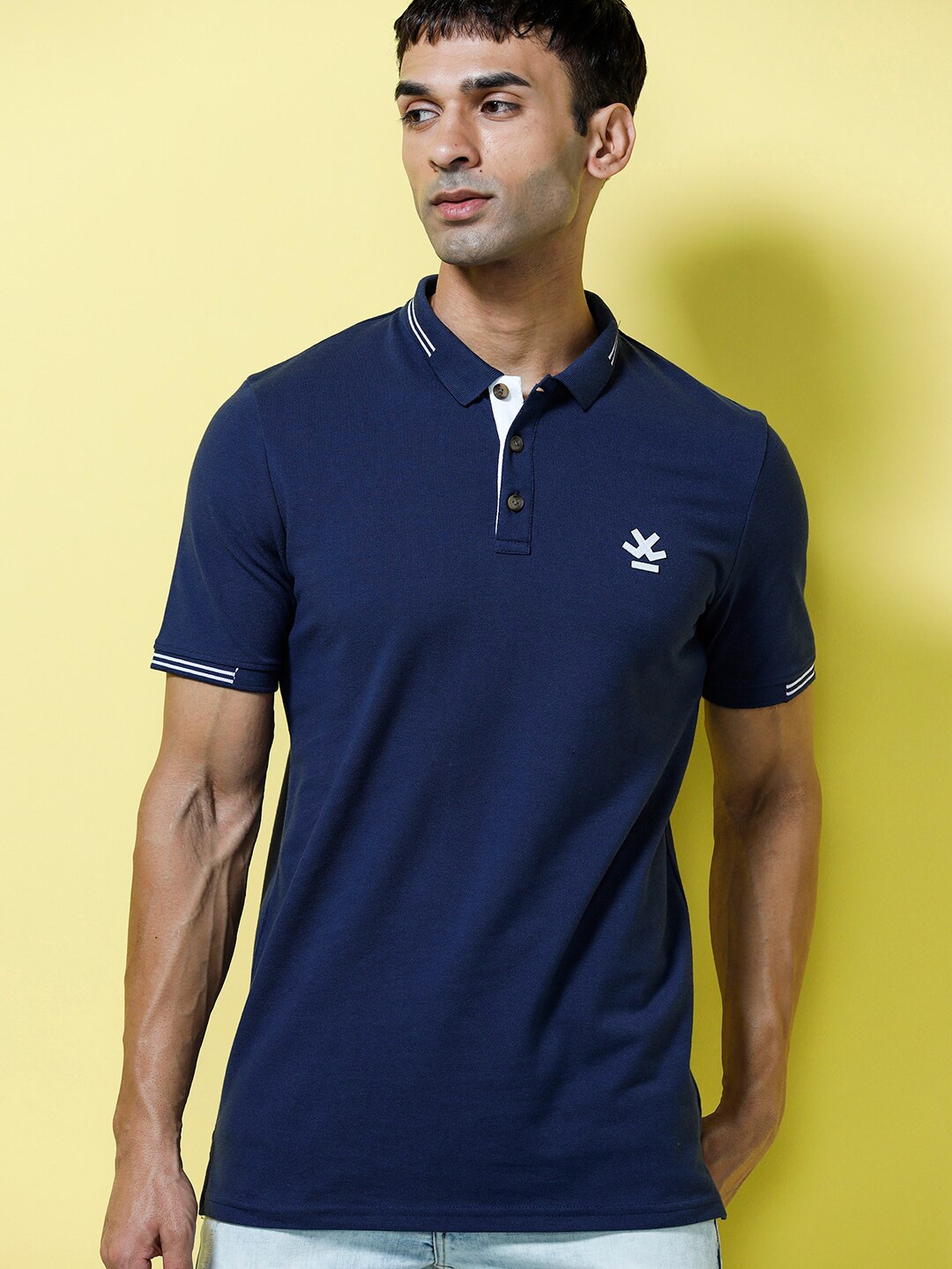 

WROGN Polo Collar Cotton Slim Fit T-shirt, Navy blue