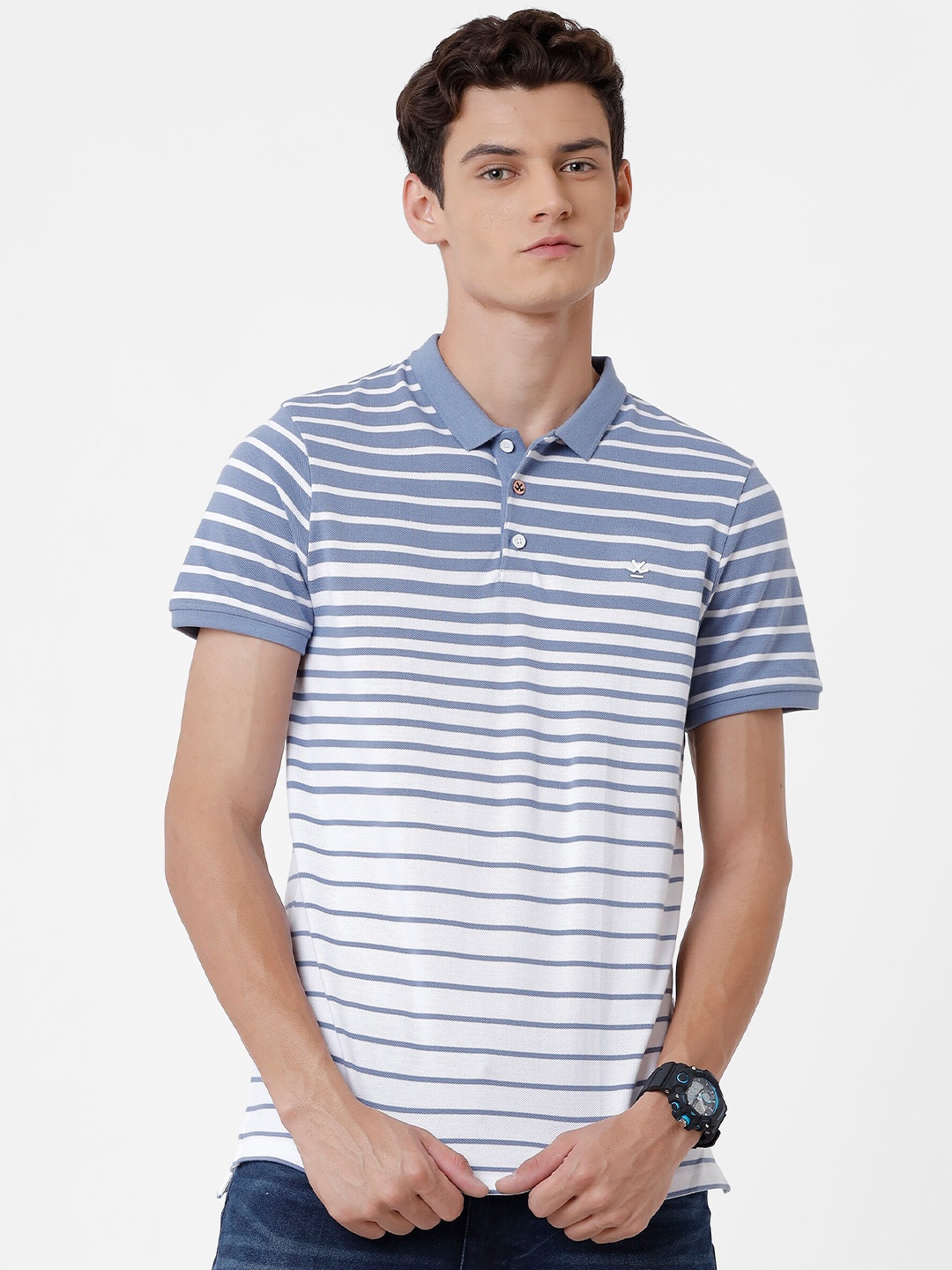 

WROGN Striped Polo Collar Slim Fit Cotton T-shirt, Blue