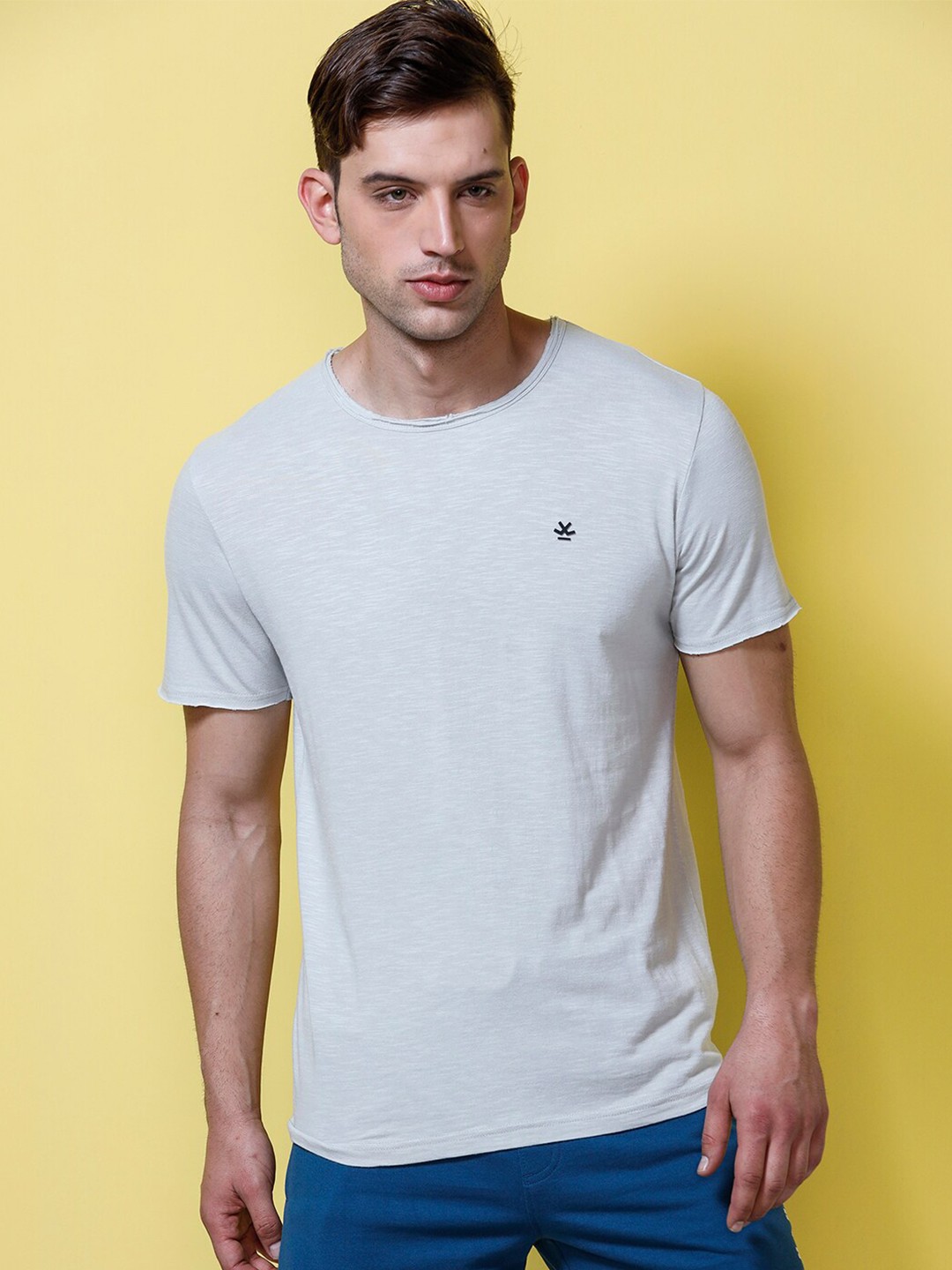 

WROGN Cotton Knitted Slim Fit T-shirt, Grey