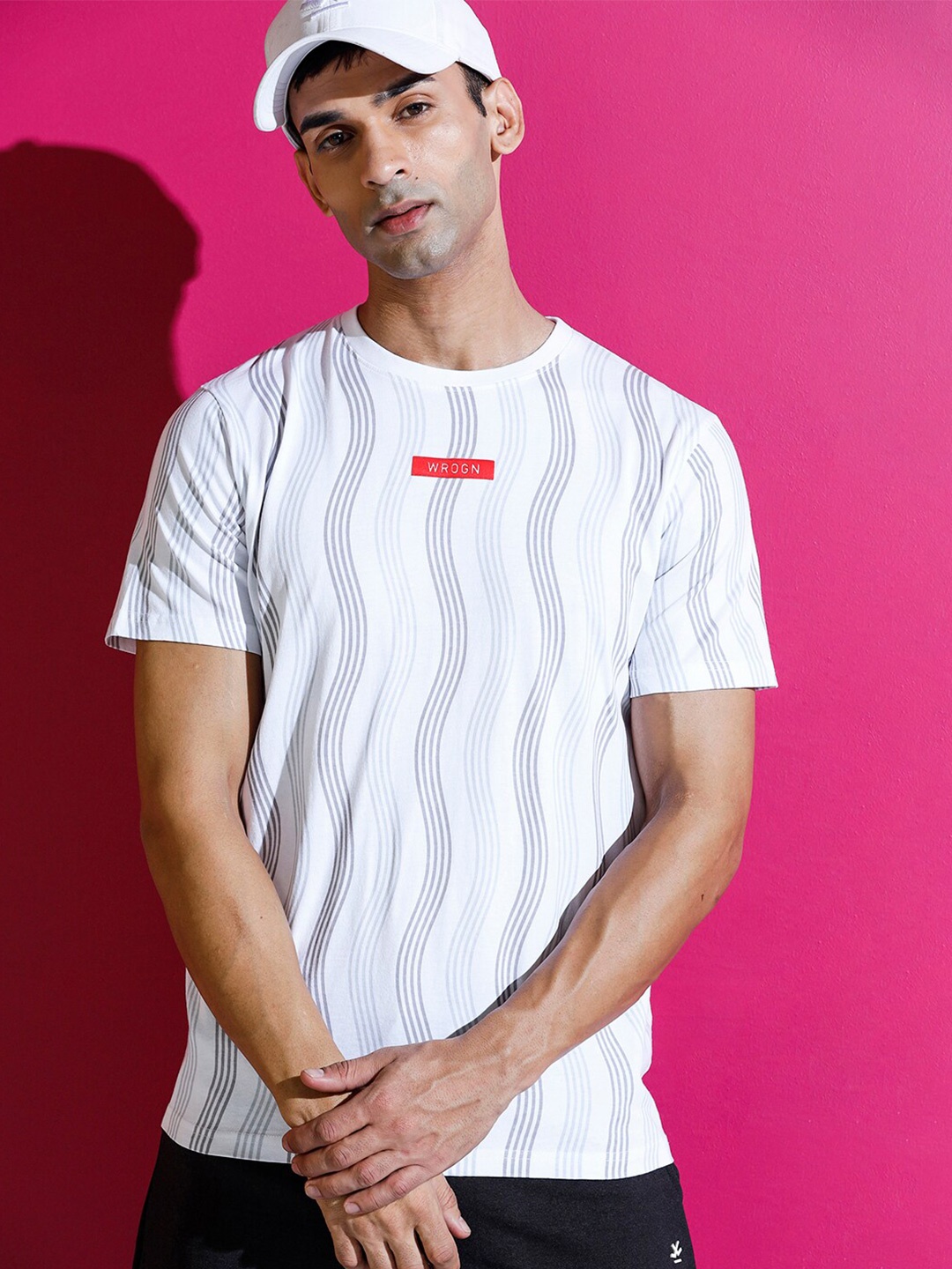 

WROGN Striped Slim Fit Cotton T-shirt, White