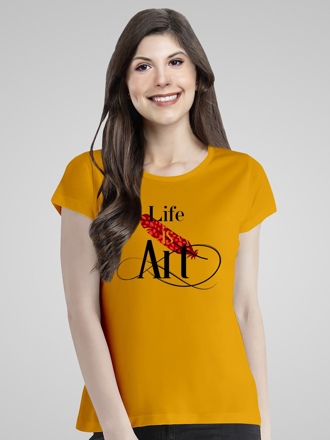 

Pootlu Typography Printed Pure Cotton T-shirt, Yellow
