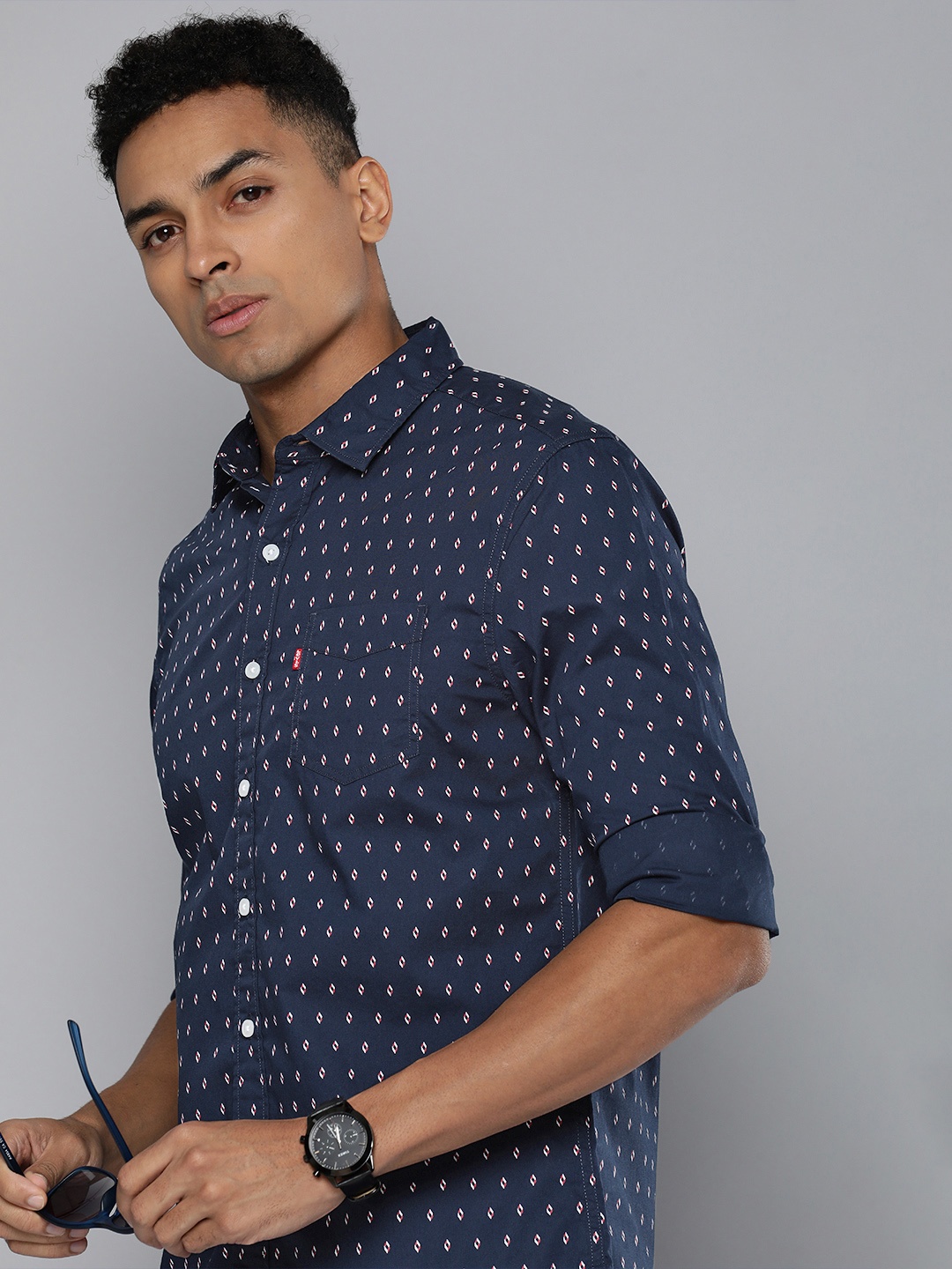

Levis Slim Fit Geometric Printed Pure Cotton Casual Shirt, Navy blue