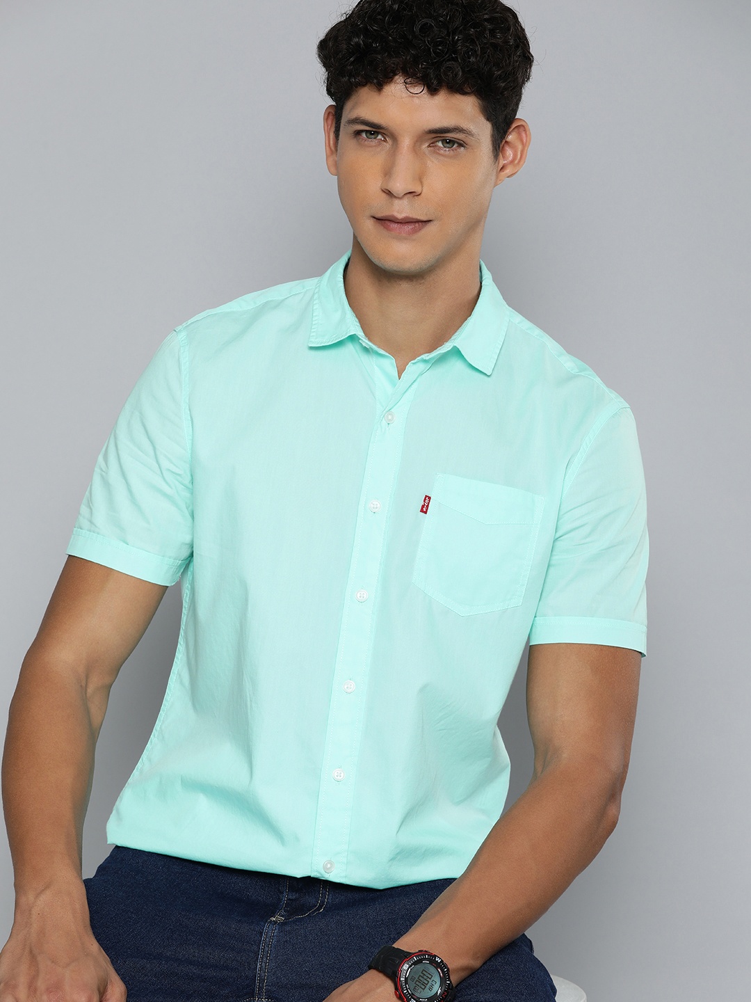 

Levis Solid Slim Fit Pure Cotton Casual Shirt, Sea green