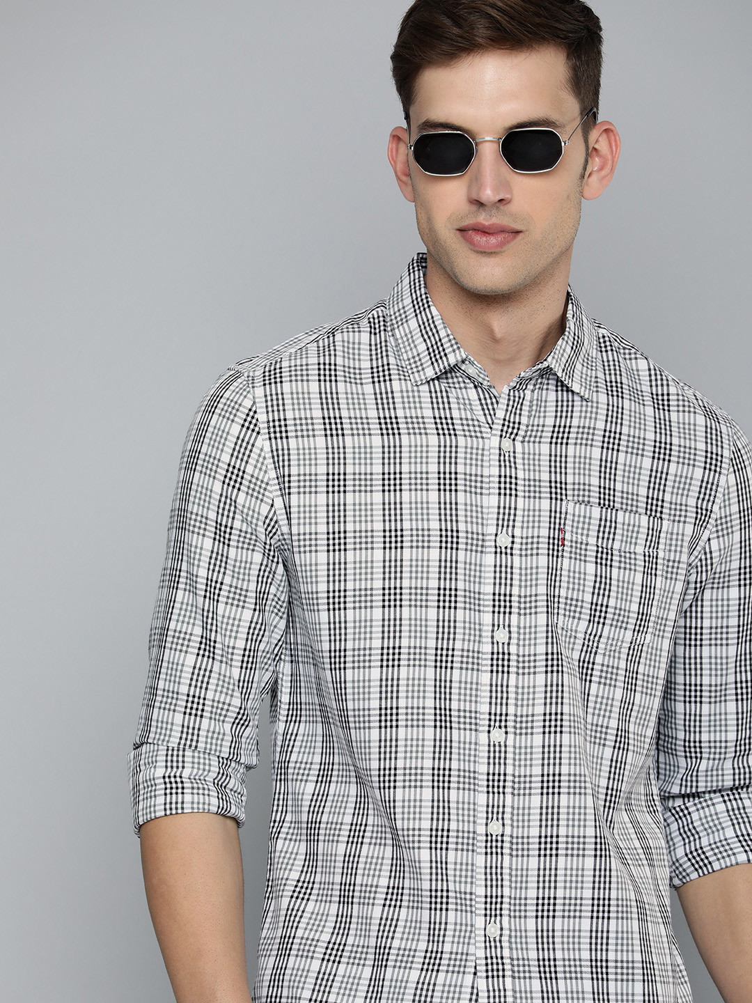 

Levis Slim Fit Pure Cotton Checked Casual Shirt, White