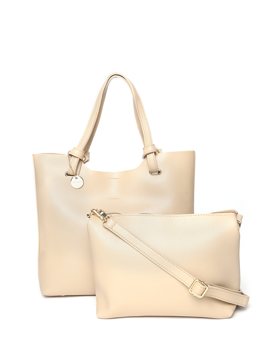 

Lisa Hayden for Lino Perros Beige Solid Handheld Bag with Sling Bag