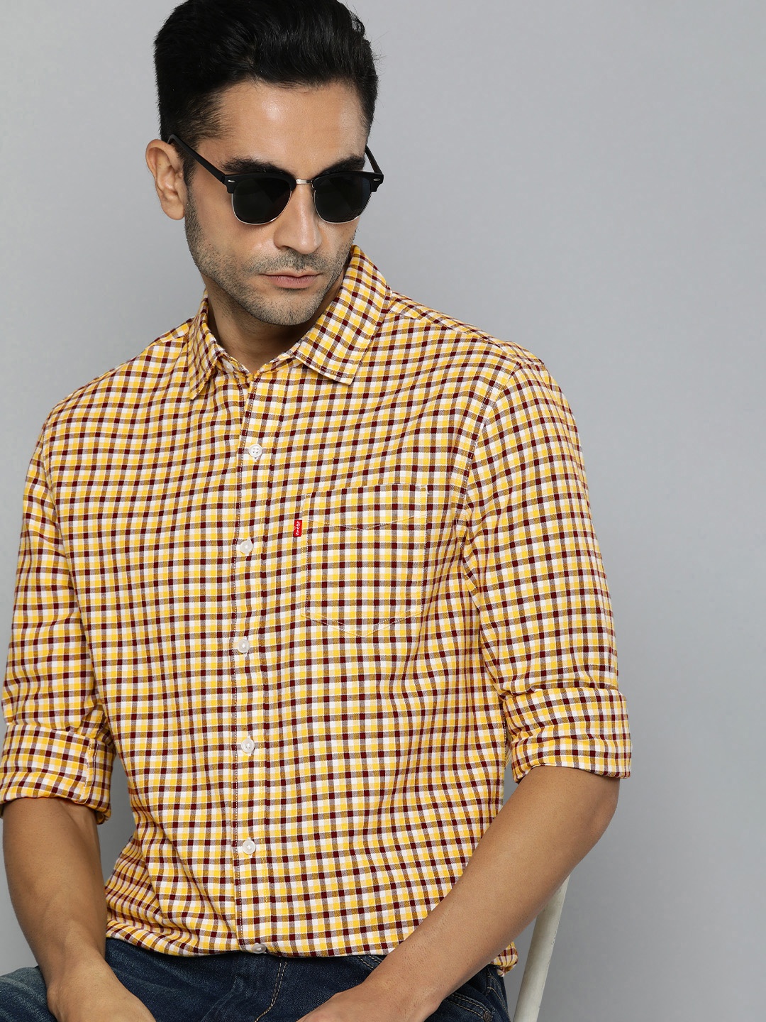 

Levis Slim Fit Checked Pure Cotton Casual Shirt, Yellow