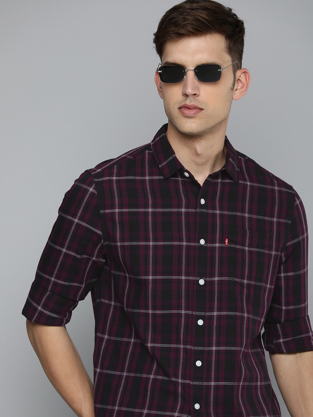 

Levis Slim Fit Pure Cotton Checked Casual Shirt, Black